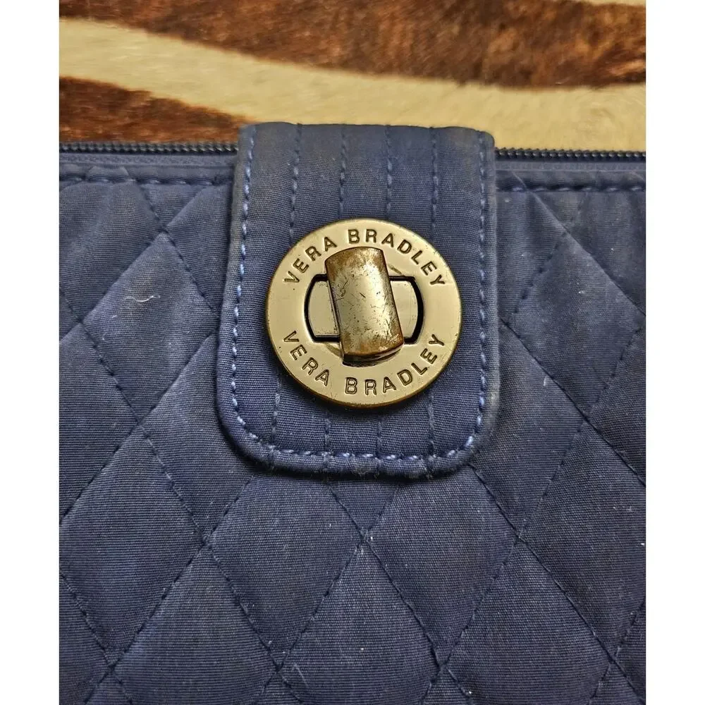 Vera Bradley RFID Turnlock Wallet Classic Navy Blue Quilted Zip Around Travel